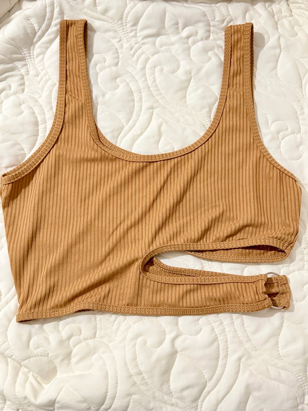 Ribbed Cutout Tank Bralette in Camel